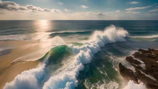 海浪拍打沙滩海岸风景