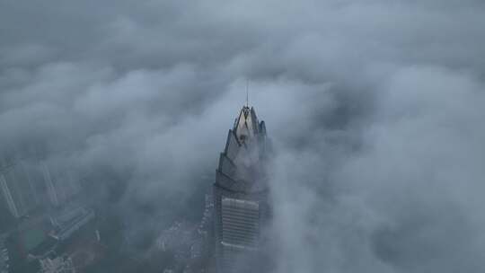 温州世贸中心大厦平流雾航拍视频素材模板下载