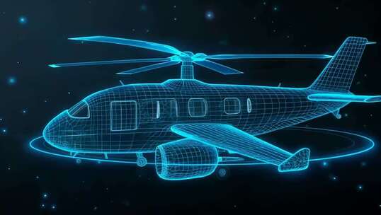 线框风格3D直升机展示