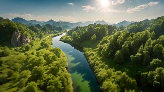 山林间河流自然风光