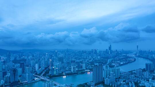 广州珠江新城CBD与天空云彩航拍延时