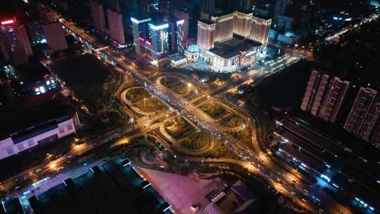 航拍城市立交桥夜景