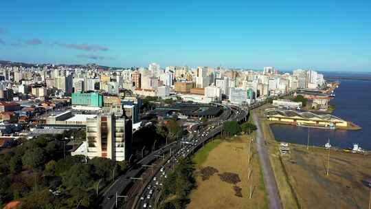 巴西阿雷格里港。巴西城市天际线地标。市中心的建筑高清在线视频素材下载