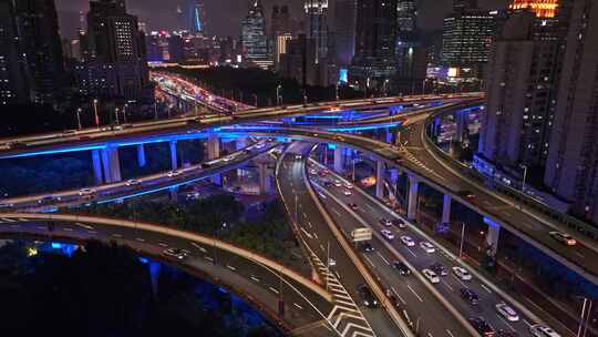 【4K60帧】上海延安东路高架夜景航拍