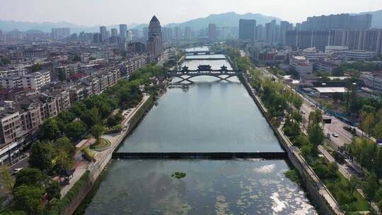 杭州市临安苕溪两岸风光航拍