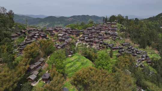 贵州黔东南从江县岜沙苗寨航拍乡村建筑风光