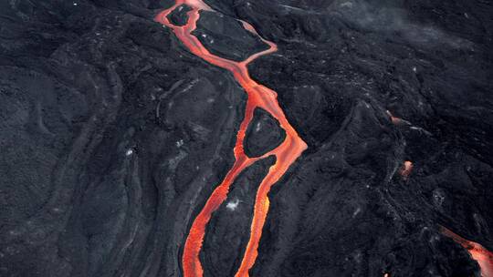 航拍火山活动 岩浆流动