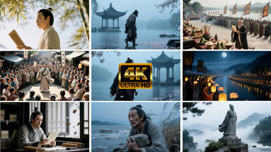 4k屈原一生缩影端午节纪念屈原高清在线视频素材下载