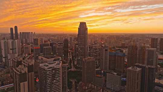 辽宁沈阳城市日出新地中心高楼大厦航拍