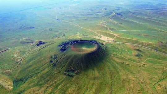 中国内蒙古乌兰察布乌兰哈达火山航拍视频素材模板下载