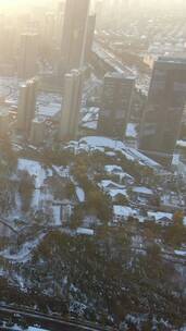 济南城市雪景竖屏航拍