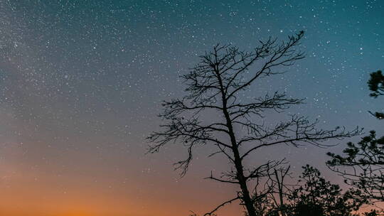 延时夜空中繁星闪烁的银河系