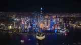 上海外滩陆家嘴灯光秀夜景航拍高清在线视频素材下载