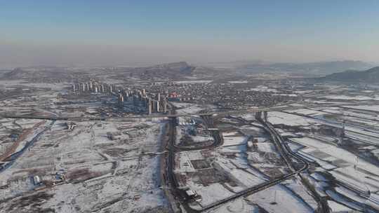 航拍农村雪景