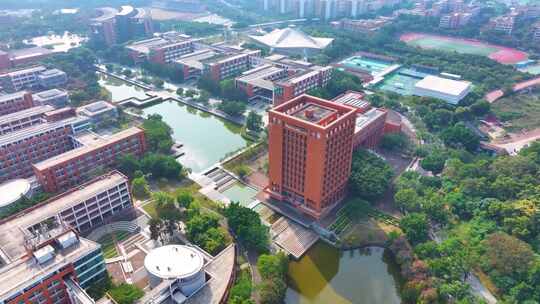 华南理工大学大学城校区航拍校园广州风景风