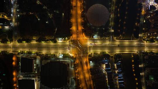 杭州良睦路十字路口夜景延时航拍