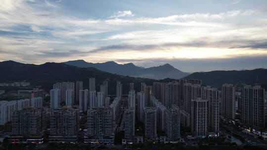 福建龙岩城市落日晚霞夕阳航拍