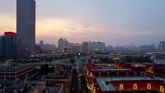 天津市中心海河风景城市夜景航拍