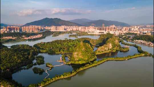 肇庆七星岩风景区自然风光和游船延时航拍