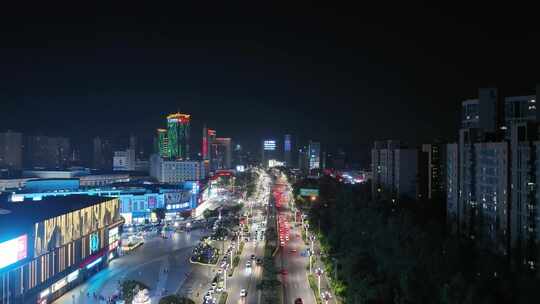 东莞市大朗镇夜景航拍城镇商场商城繁华夜晚