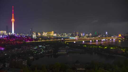 中国武汉两江四岸城市地标夜景风光