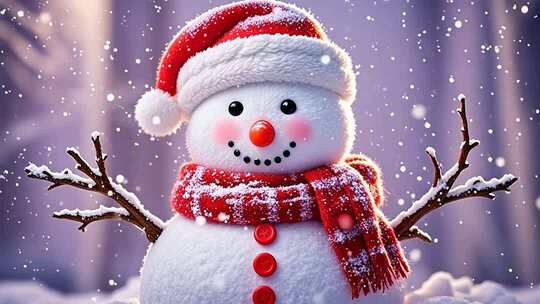 戴圣诞帽围巾的雪人