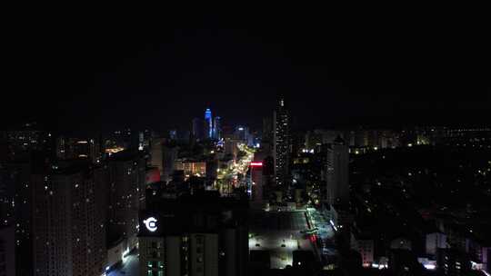 山东烟台城市夜景灯光航拍