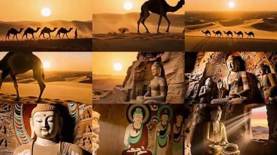 西域沙漠文化佛像雕塑壁画华夏历史文明高清在线视频素材下载