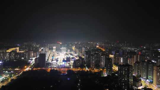 航拍四川自贡夜景自贡城市风光