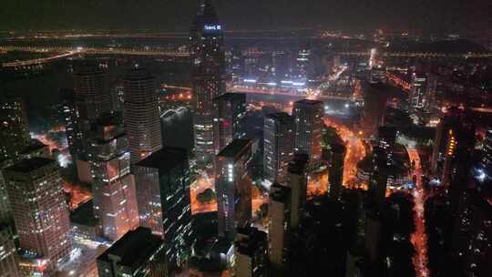 浙江绍兴越城区夜晚夜景街道街景航拍城市风视频素材模板下载