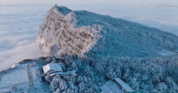 冬季峨眉山万佛顶雪景云海航拍风景