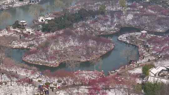 航拍瘦西湖风景区大明寺观音山园林雪景