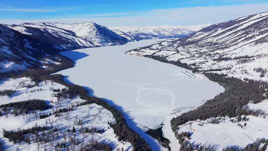 新疆阿勒泰地区喀纳斯景区雪景航拍