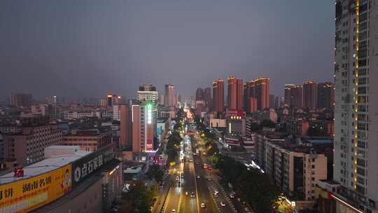 湖南岳阳巴陵中路交通夜景航拍