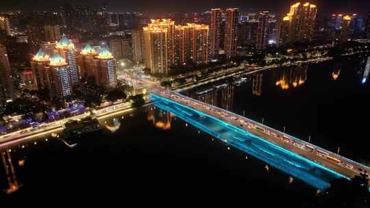 福州台江区闽江夜晚夜景航拍福建城市风景风