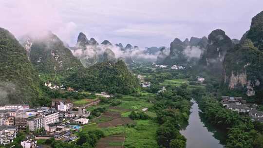 航拍视角下的田园山川风景