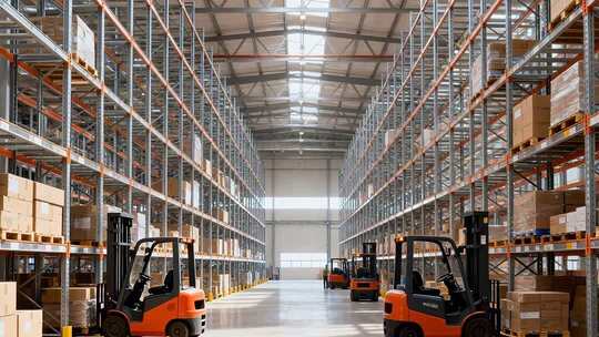 仓库内叉车搬运货物场景