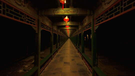 颐和园长廊夜景红灯笼亮灯视频素材模板下载