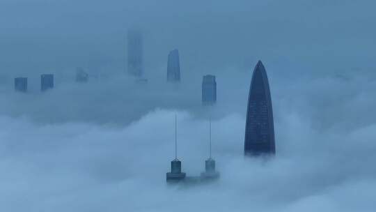 航拍深圳城市地标云海景观