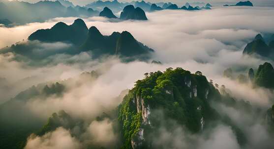 桂林山水合集山峰云海群山云雾缭绕自然风景