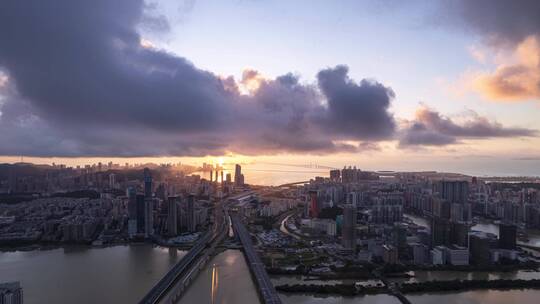 港珠澳大桥珠海澳门朝霞延时