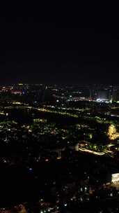 竖版航拍山东济南城市夜景老城区夜景