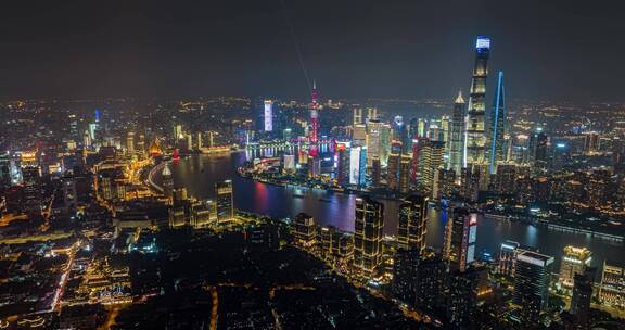 上海地标夜景延时航拍