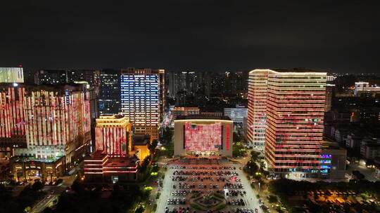 广东汕头城市夜景灯光航拍