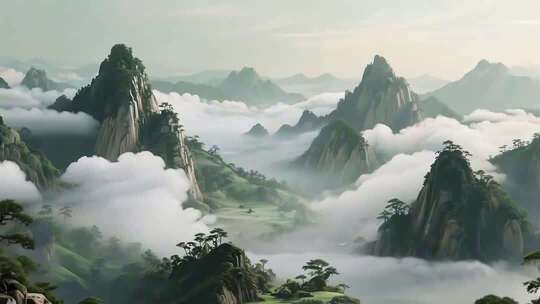 云雾缭绕的中式山水风光