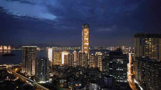 航拍厦门城市夜景