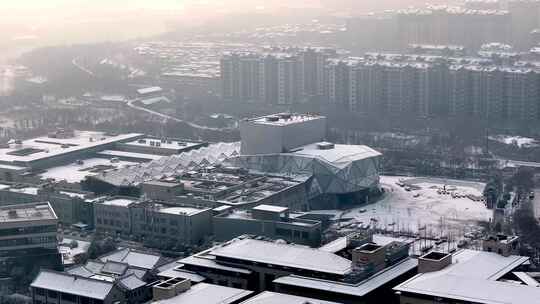 西安广电大剧院雪景视频素材模板下载