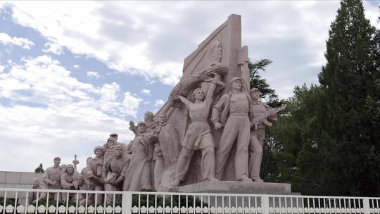 毛主席纪念堂门口雕塑延时摄影视频素材模板下载