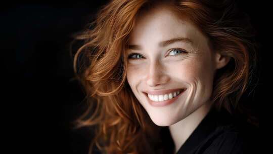 自信红发女性迷人微笑特写