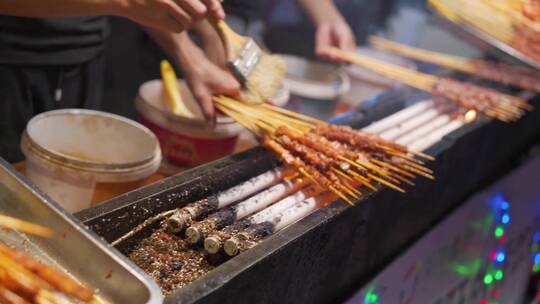 烤羊肉串 烧烤 烤串视频素材模板下载